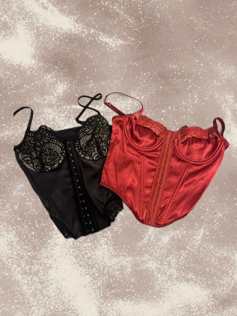 SHEIN Black Lace Bustier & Red Satin Corset Set